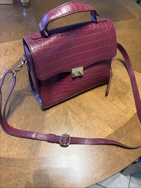 Ashwood Croc-Embossed Structured Satchel in Wine